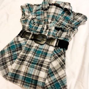 Plaid belted blouse